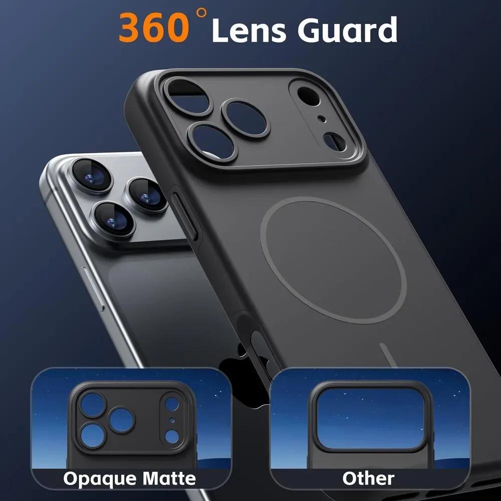 Phone 17 Pro Case MagSafe Matte Black Shockproof 360 Camera Lens Cover